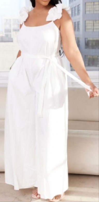 White Backless sleeveless jumpsuit.