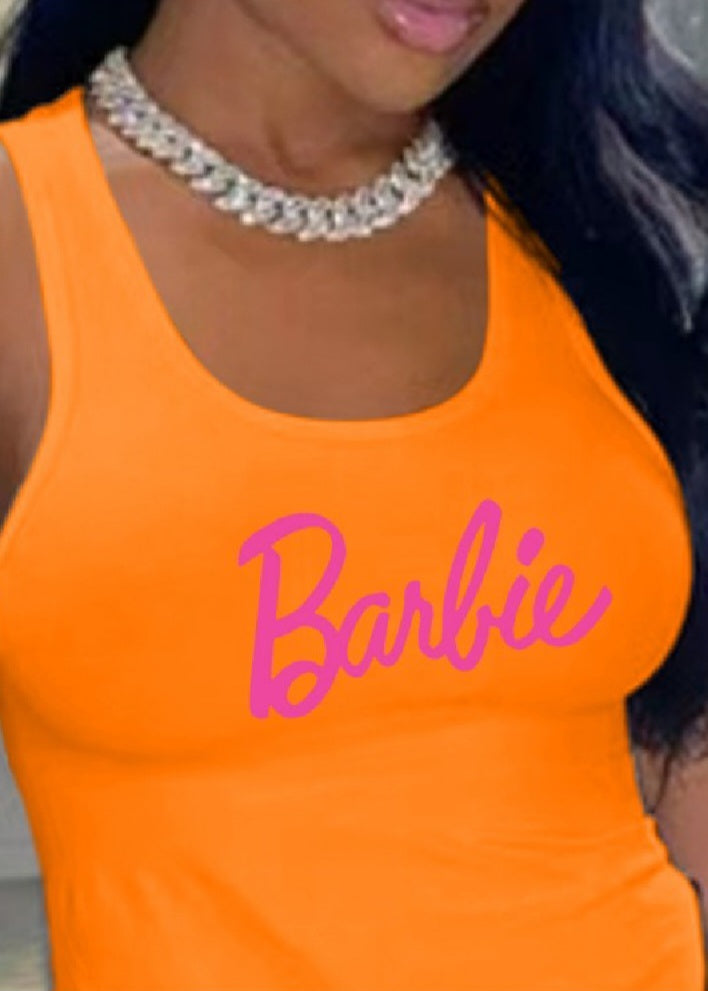 Orange & hot pink Barbie tank top.